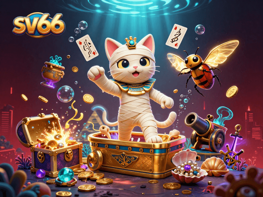 Experience thrilling gameplay at sv66 with a vibrant pyramid casino scene filled with treasures and animated characters.