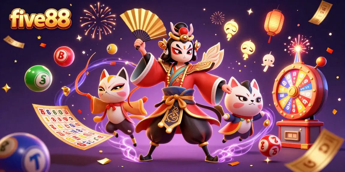 Experience five88 with dynamic lottery games and colorful characters in a vibrant casino setting.