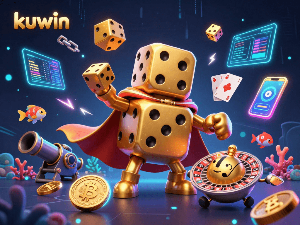 kuwin fish shooting games strategy illustrated with a golden dice golem and vibrant elements