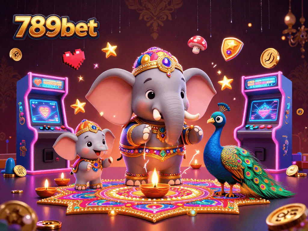 Experience thrilling gaming action with 789bet's 3D cartoon illustration filled with vibrant characters and casino elements.