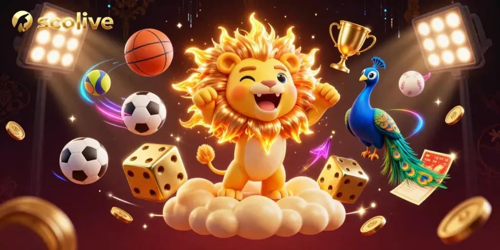Experience thrilling sports action with socolive's vibrant 3D illustration of dynamic gambling elements.