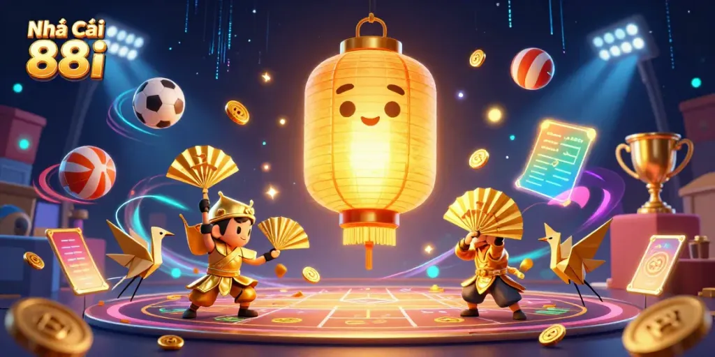 Join the vibrant world of Nhà cái 88i with dynamic sports elements, glowing symbols, and exciting betting adventures.
