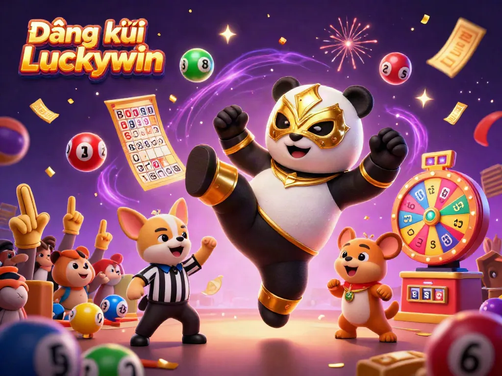 Experience thrilling wins with Đăng ký Luckywin in a lively casino scene featuring animated characters and vibrant gambling elements.