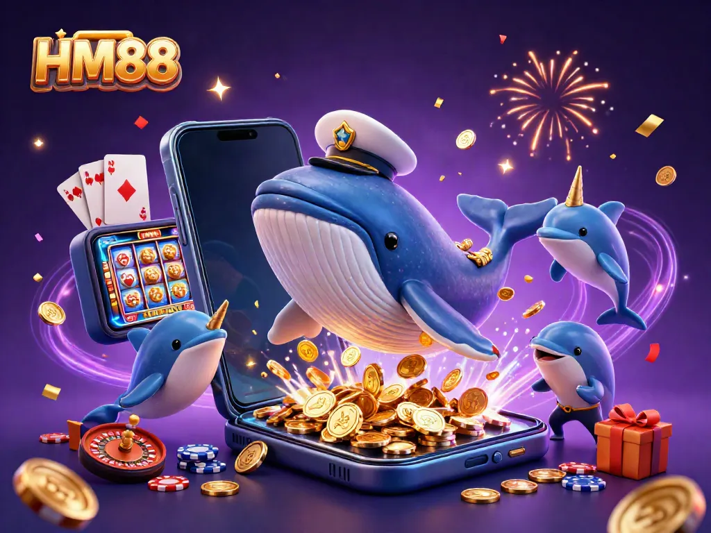 Experience HM88's thrilling 3D casino fun with a whale captain and dolphins playing poker.