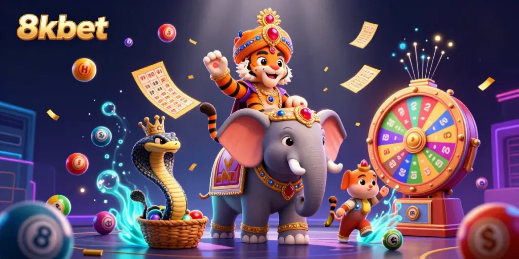 Experience the excitement of 8xbet with this vibrant 3D casino illustration featuring dynamic gambling elements.