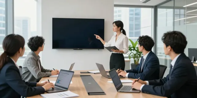 Engaging professional meeting discussing Inkasso fuer Konzerne strategies in a modern office.