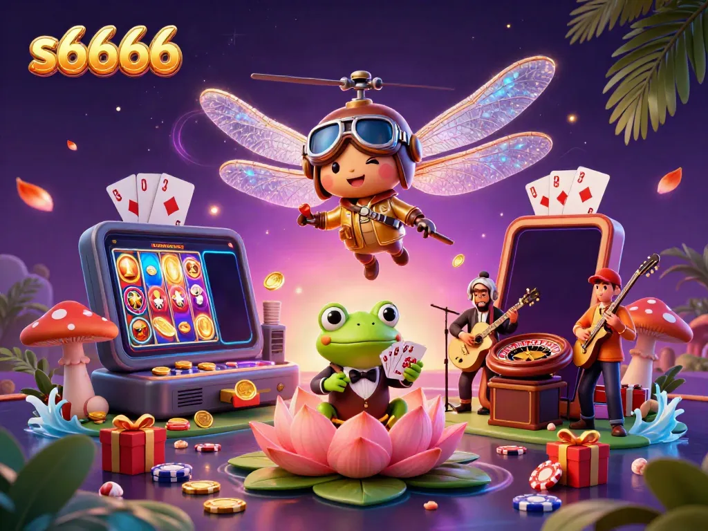 Experience thrilling gameplay at s6666 with a vibrant casino scene featuring a dragonfly pilot and card dealer
