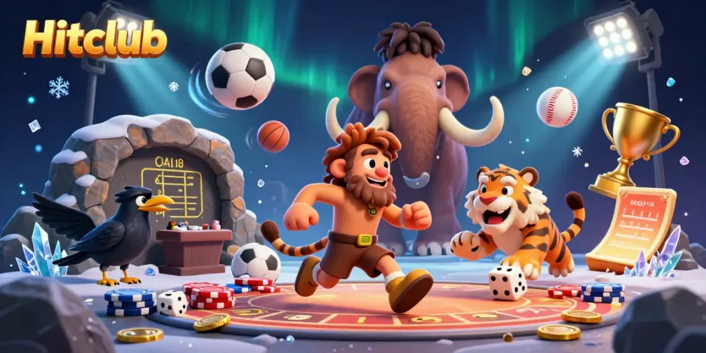 Hitclub showcases an exciting prehistoric casino experience with cavemen and sports elements.