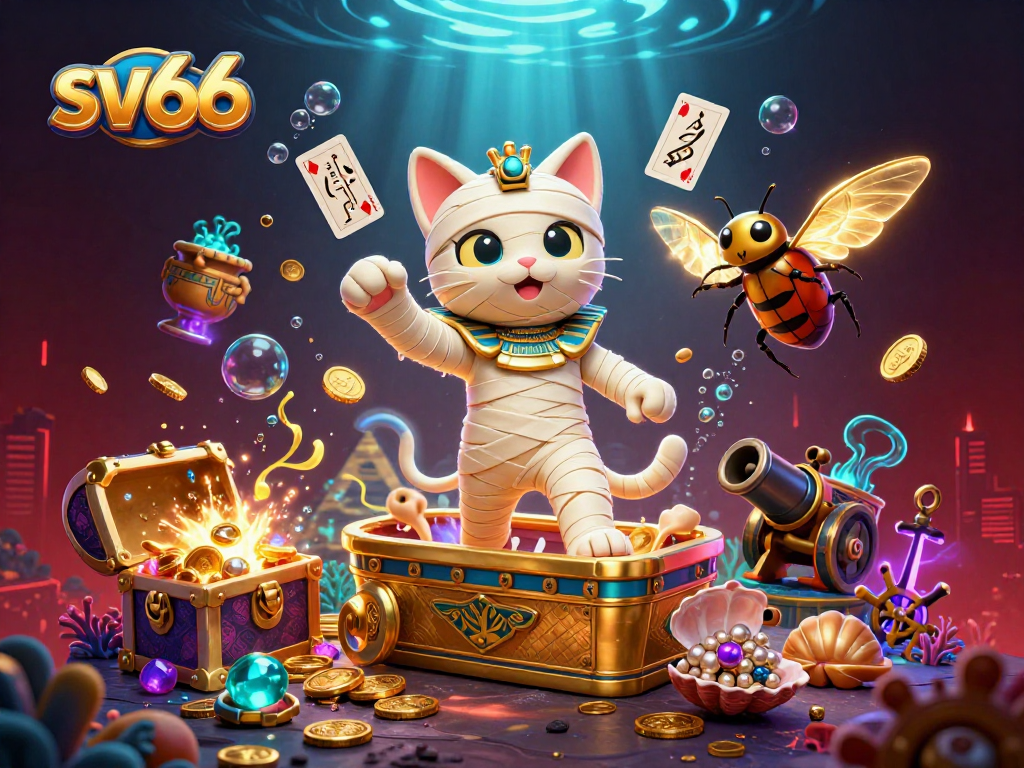 Experience thrilling gameplay at sv66 with a vibrant pyramid casino scene filled with treasures and animated characters.