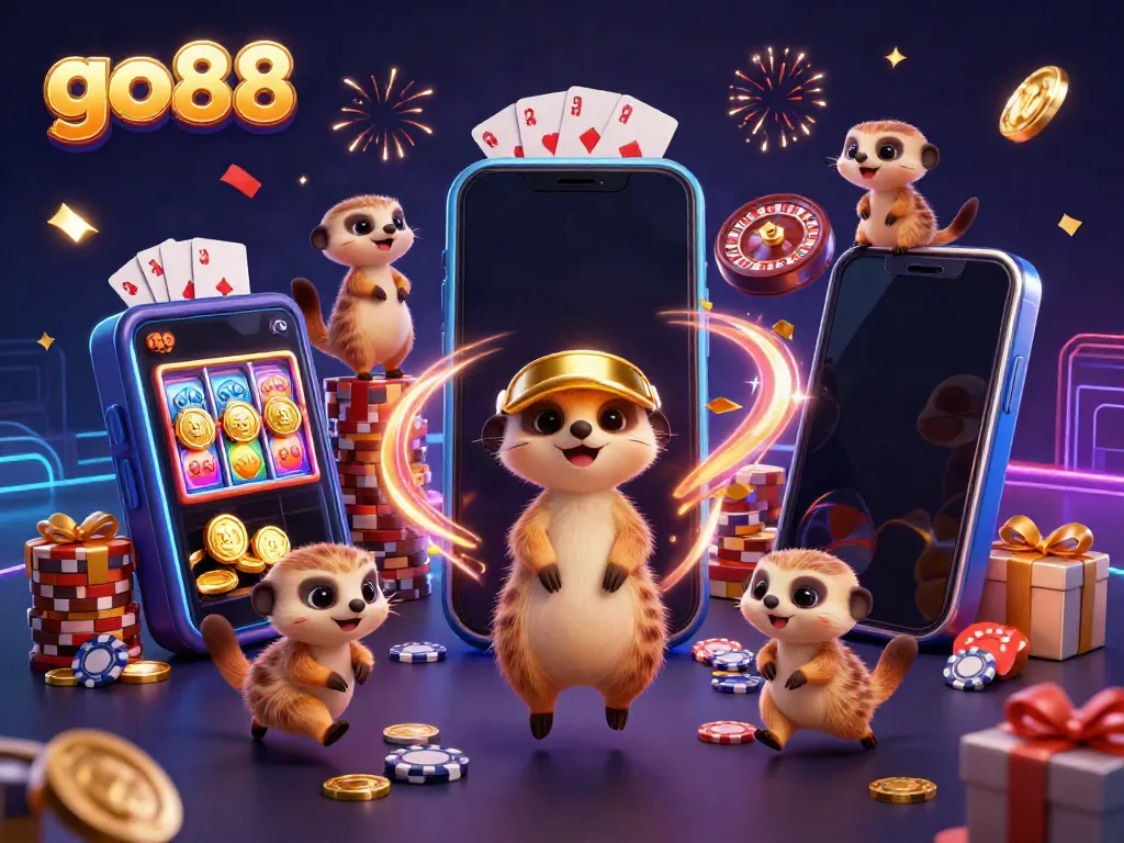 Experience thrilling gameplay at go88 with meerkats managing a vibrant casino.
