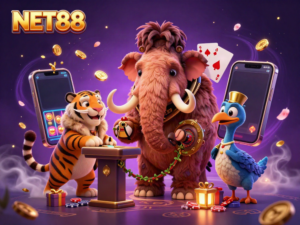 Experience thrilling excitement at NET88 with vibrant 3D casino characters and dynamic gaming elements.