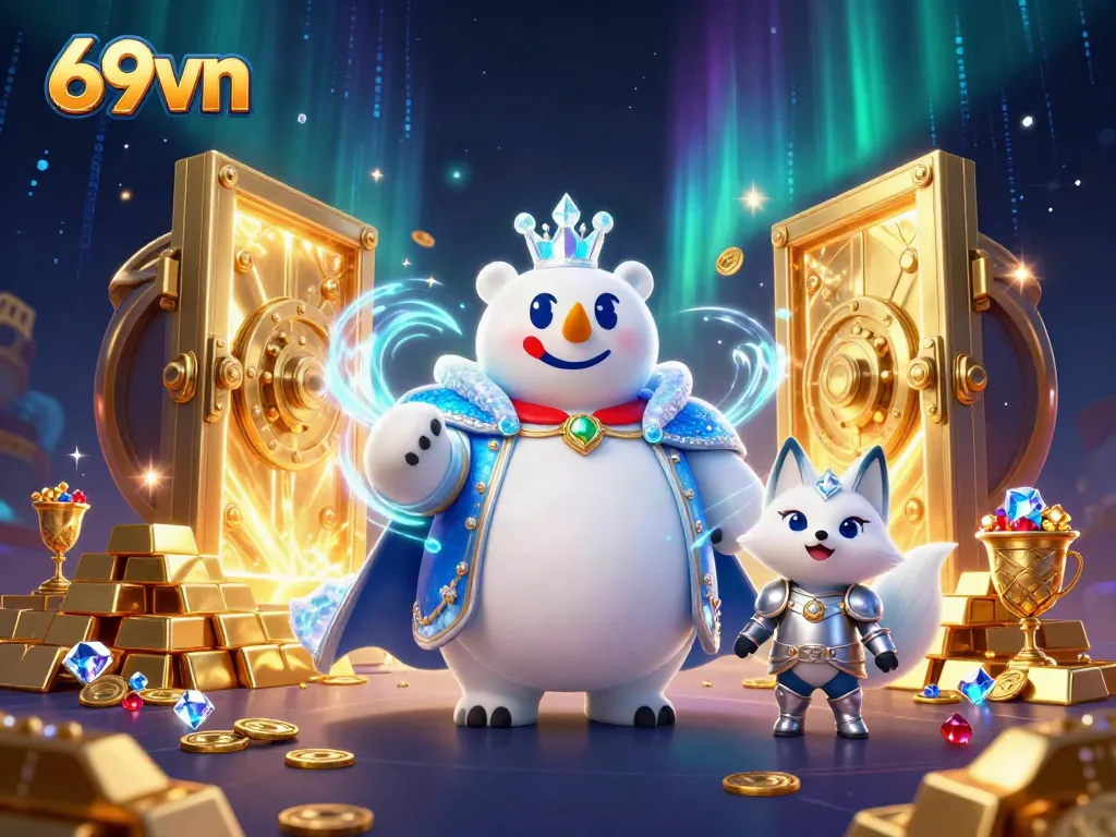 Experience thrilling 69vn gambling with an ice king and unique treasures in a captivating scene.