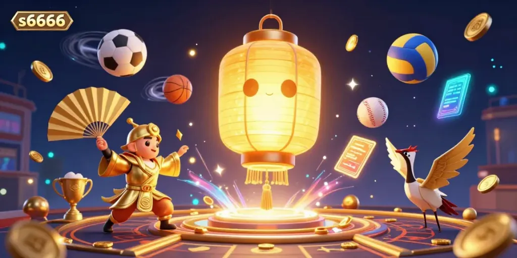 Engage with the magical world of s6666 as golden lanterns and sports elements create a vibrant casino experience.