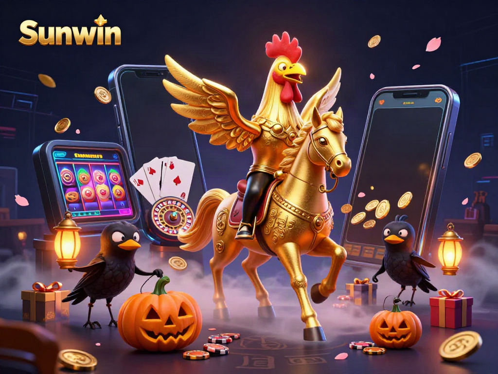 Experience the thrill of Sunwin with a vibrant 3D illustration capturing casino excitement.