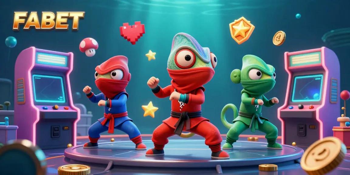 Experience thrilling gaming with FABET as ninja chameleons battle amidst arcade excitement.