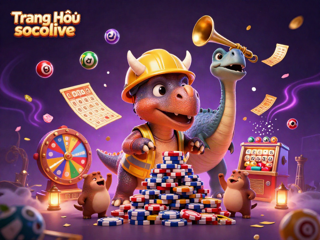 Engage in thrilling gameplay at Trang Chủ socolive, showcasing exciting lottery balls, a vibrant prize wheel, and dynamic casino elements.