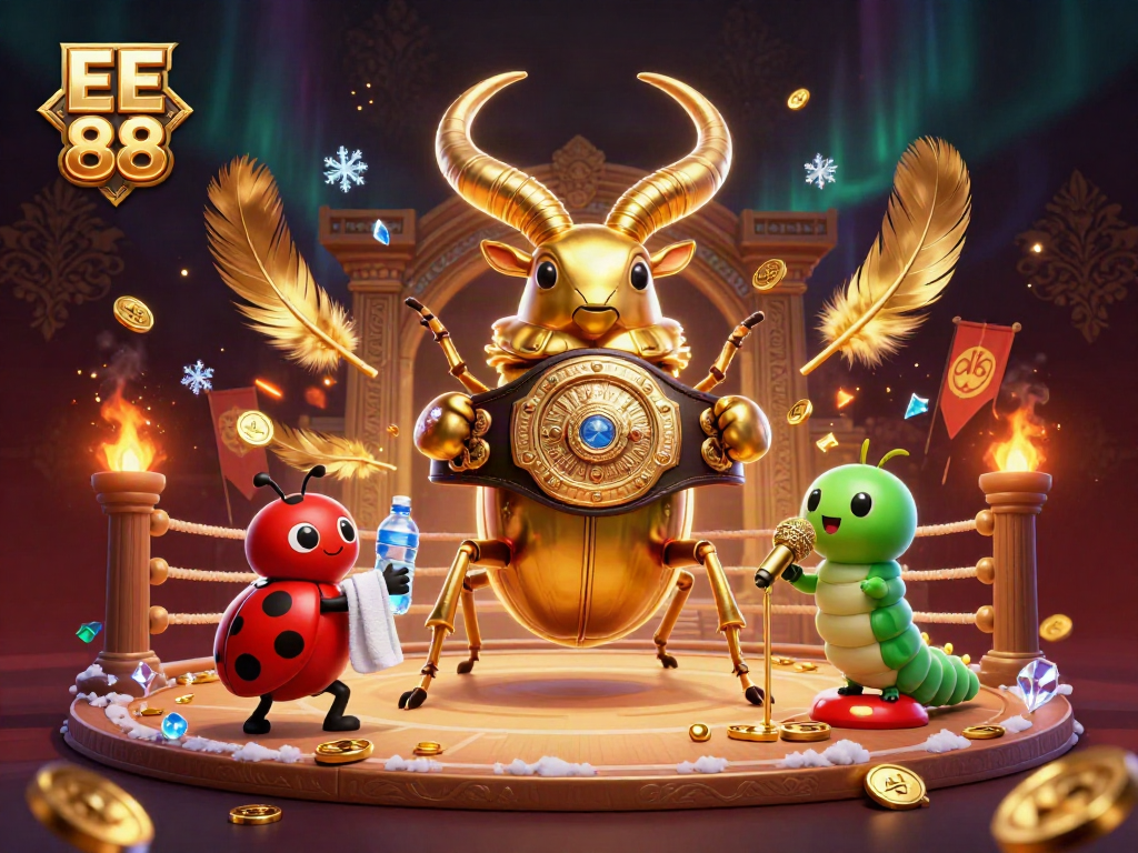 Experience the excitement of EE 88 with a detailed illustration of a golden stag beetle in a boxing scene.