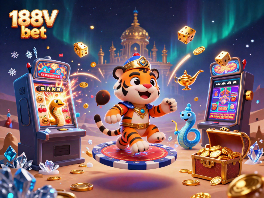 Experience the excitement of 188V bet with vibrant 3D casino illustration including jackpot symbols and characters.