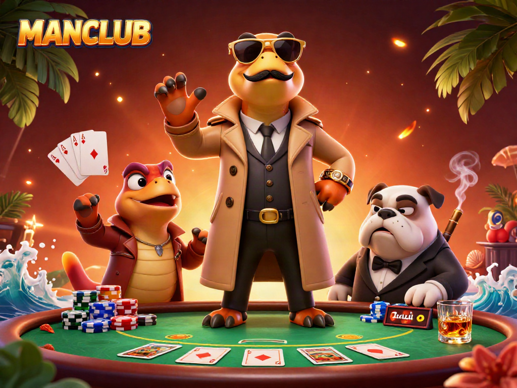 Experience MANCLUB's thrilling casino atmosphere with cartoon raptors in style.