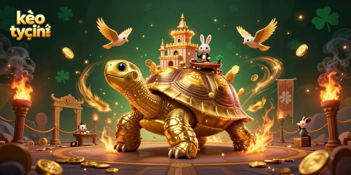 Engage in the exciting world of kèo trực tuyến with a vibrant casino scene featuring a turtle palace and lively action.