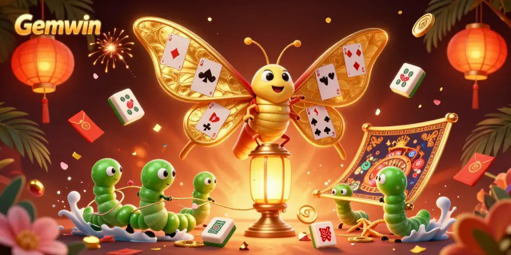 Experience vibrant casino excitement with Gemwin featuring illuminated moths and rich gaming elements.