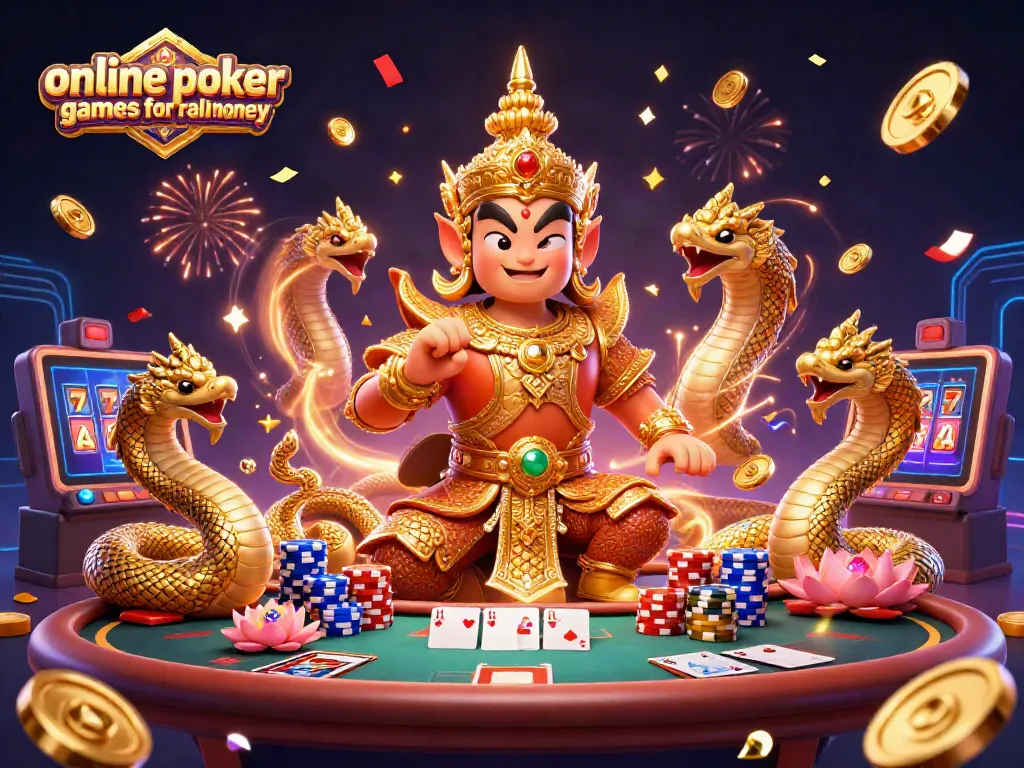 Experience thrilling online poker games for real money with vibrant characters and dynamic casino elements.