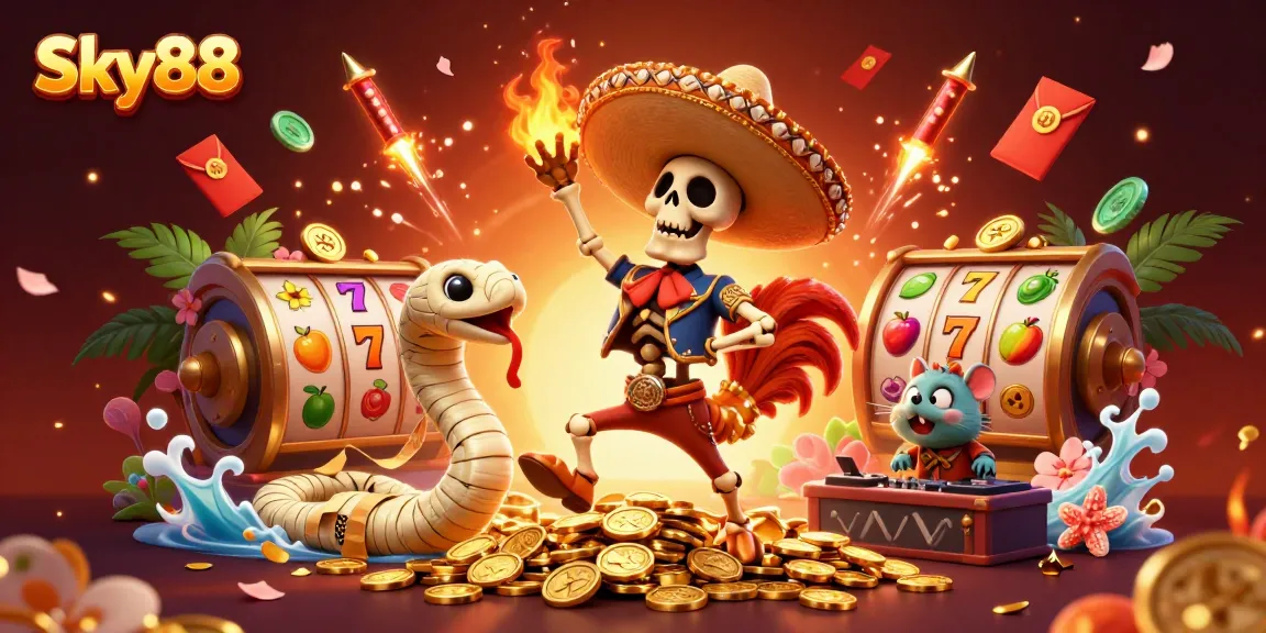 Engage with Sky88's lively casino atmosphere featuring playful characters and dynamic game elements.