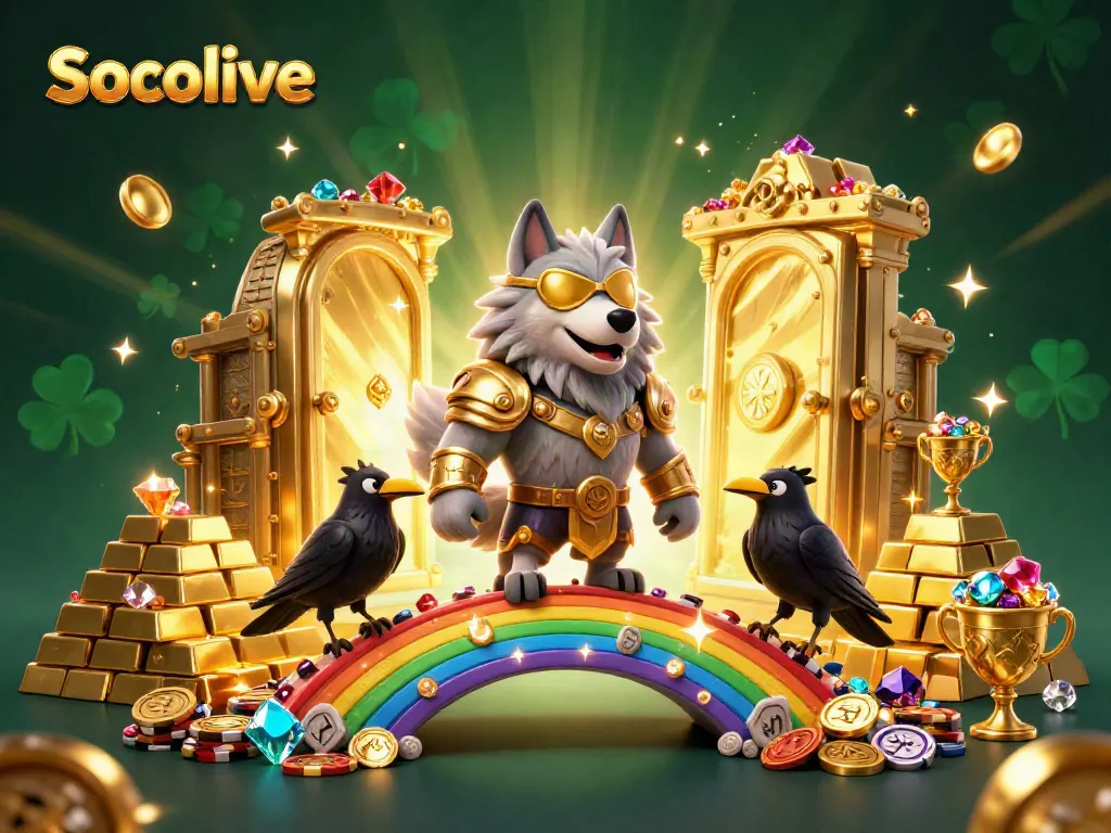 Socolive creates an immersive gaming experience with a Norse-inspired scene filled with vibrant casino elements.