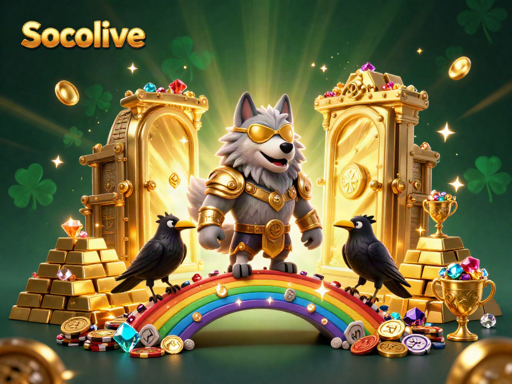 Socolive creates an immersive gaming experience with a Norse-inspired scene filled with vibrant casino elements.