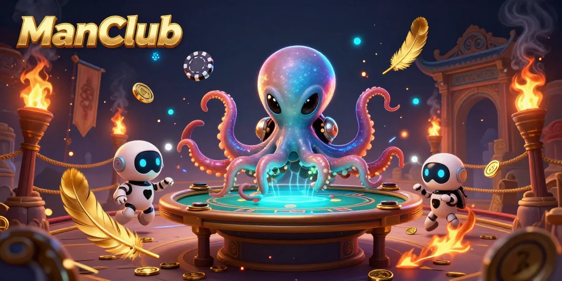 ManClub features a vibrant alien octopus at a poker table in a dynamic casino scene.