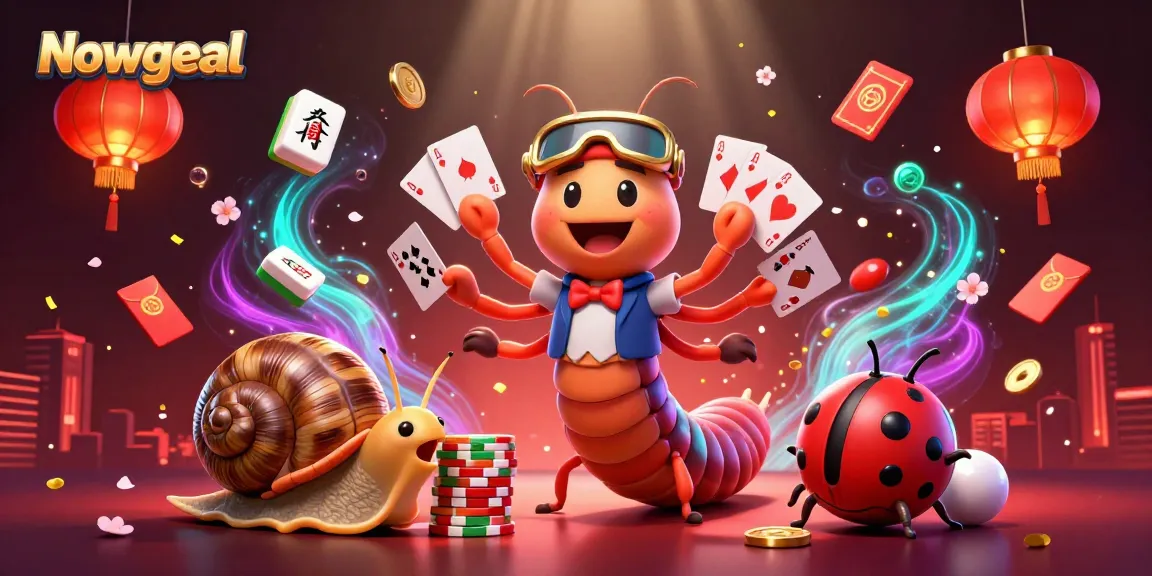 Engaging scene featuring Nowgoal's lively cartoon dealer, players, and vibrant gaming elements.