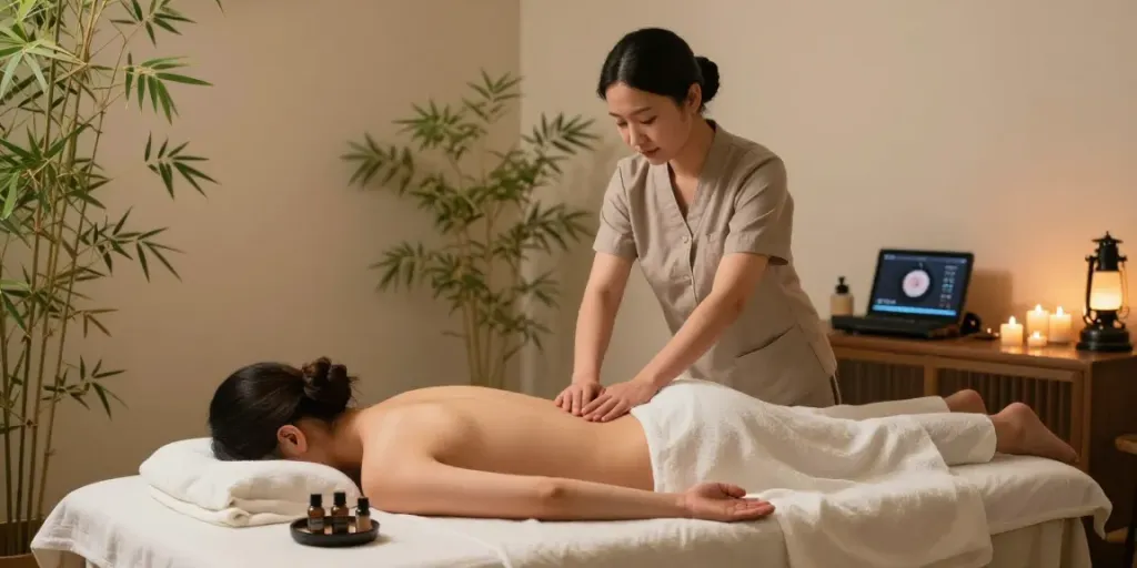 Relaxing 강서구출장안마 session with soft lighting and serene ambiance.