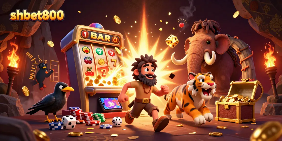 Experience jackpots at shbet800 with a dynamic scene of prehistoric casino action and vibrant game elements.