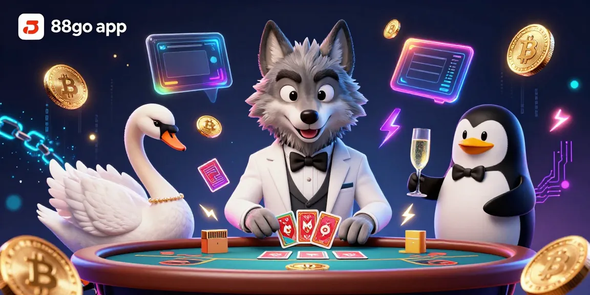 Experience the excitement of the 88go app with a lively casino scene featuring animated characters and vibrant elements.