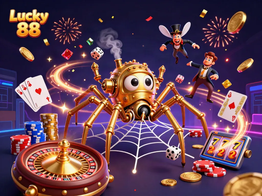Experience thrilling gameplay at Lucky 88 with a vibrant casino-themed illustration featuring ornate game elements.