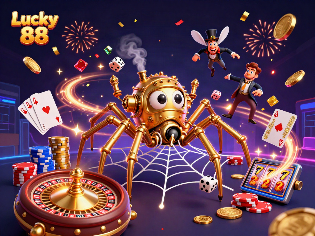 Experience thrilling gameplay at Lucky 88 with a vibrant casino-themed illustration featuring ornate game elements.