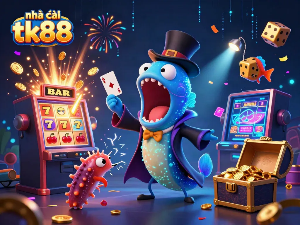 Experience the magic at Nhà cái tk88 with whimsical casino characters in a vibrant, immersive setting.