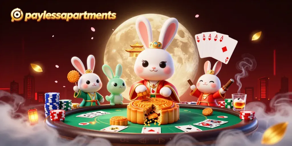 Join the winning action at paylessapartments while the moon rabbit uncovers poker chips in this vibrant casino scene.