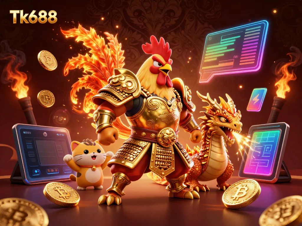Engage with thrilling games at Tk688, showcasing vibrant characters and immersive casino elements.