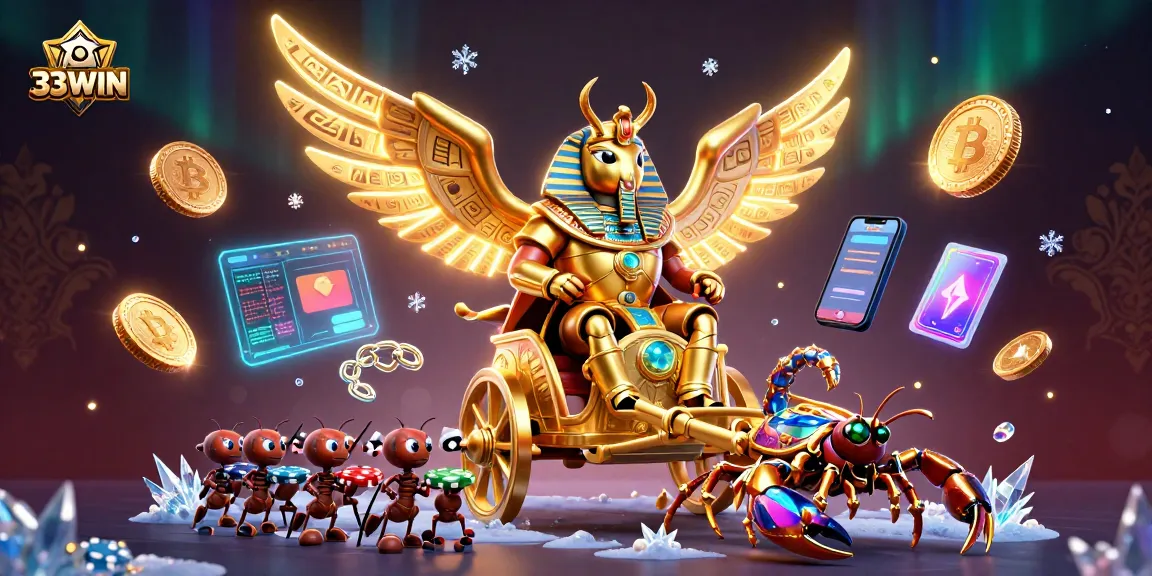 Engage in thrilling gameplay with vibrant 33WIN casino characters and crypto elements.